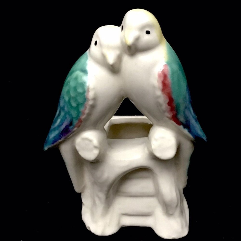 Vintage 1950’s Parakeet Love Birds Ceramic Planter Morton Pottery 5-1/2” Tall